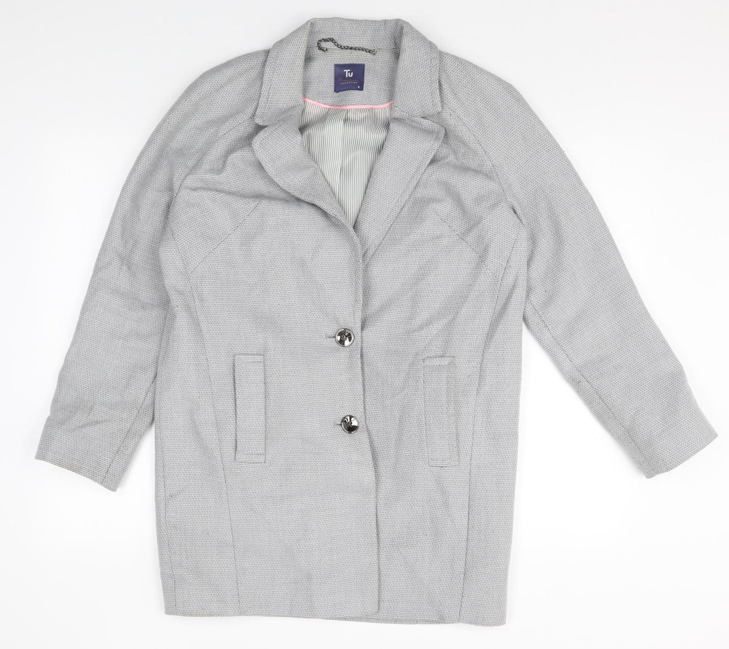 TU Womens Grey Polyester Jacket Blazer Size 8