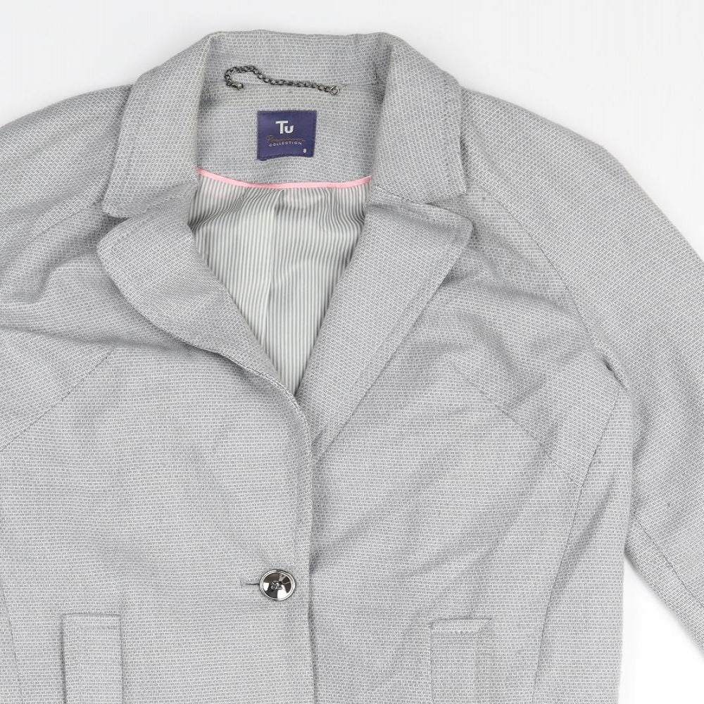 TU Womens Grey Polyester Jacket Blazer Size 8