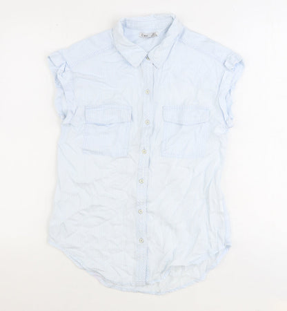 DEX Womens Blue Striped Polyester Basic Button-Up Size S Collared