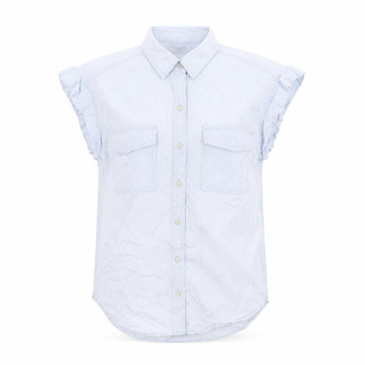 DEX Womens Blue Striped Polyester Basic Button-Up Size S Collared