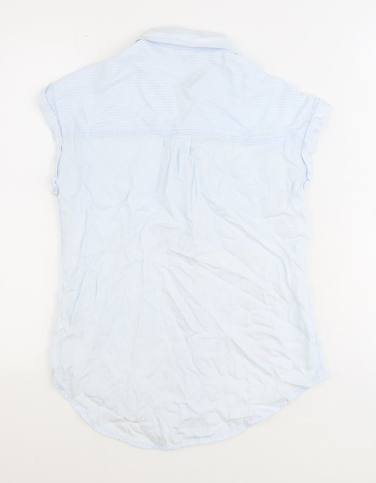 DEX Womens Blue Striped Polyester Basic Button-Up Size S Collared