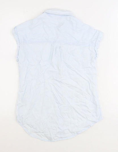 DEX Womens Blue Striped Polyester Basic Button-Up Size S Collared
