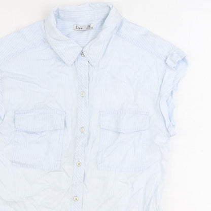 DEX Womens Blue Striped Polyester Basic Button-Up Size S Collared