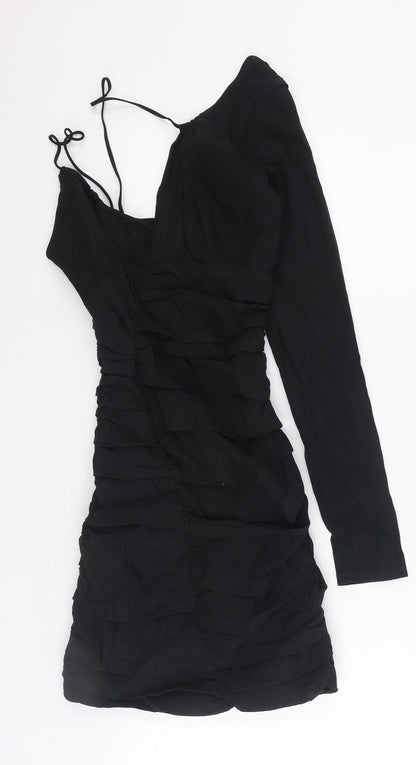 Zara Womens Black Linen Mini Size XS One Shoulder Zip