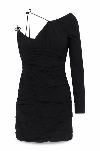 Zara Womens Black Linen Mini Size XS One Shoulder Zip