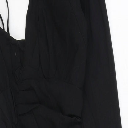 Zara Womens Black Linen Mini Size XS One Shoulder Zip