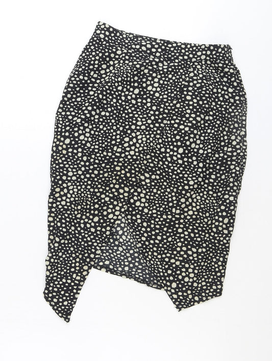 Missguided Womens Black Animal Print Polyester Wrap Skirt Size 8 Zip - Asymmetric