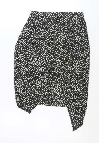 Missguided Womens Black Animal Print Polyester Wrap Skirt Size 8 Zip - Asymmetric