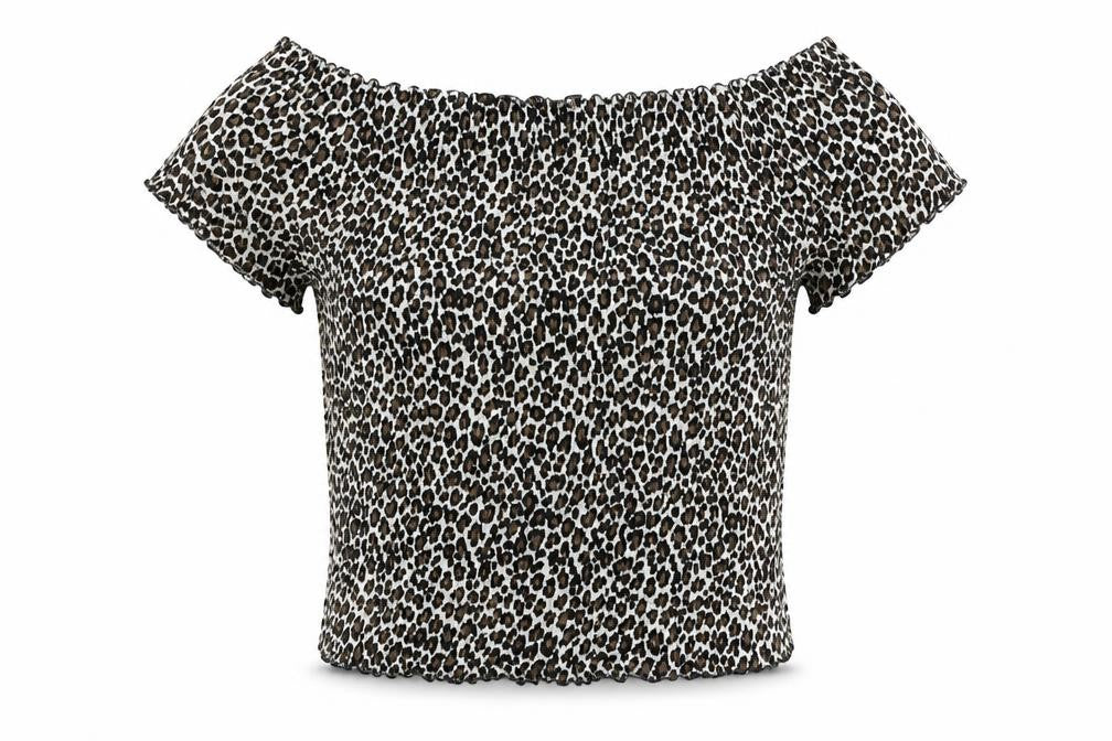 Primark Girls Brown Animal Print Polyester Basic Blouse Size 13 Years Off the Shoulder Pullover