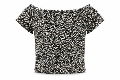 Primark Girls Brown Animal Print Polyester Basic Blouse Size 13 Years Off the Shoulder Pullover