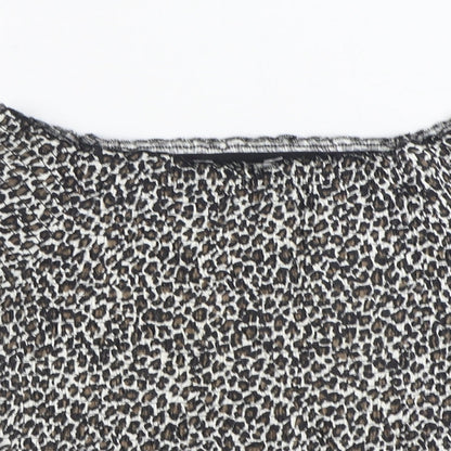 Primark Girls Brown Animal Print Polyester Basic Blouse Size 13 Years Off the Shoulder Pullover