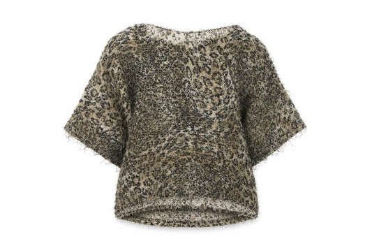 Miss Selfridge Womens Brown Boat Neck Animal Print Polyester Pullover Jumper Size 8 - Leopard print