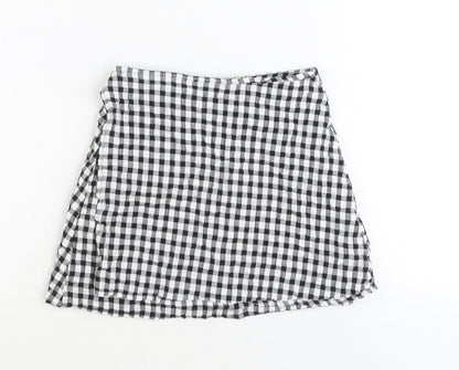 Primark Girls Black Check Polyester Wrap Skirt Size 8-9 Years Regular