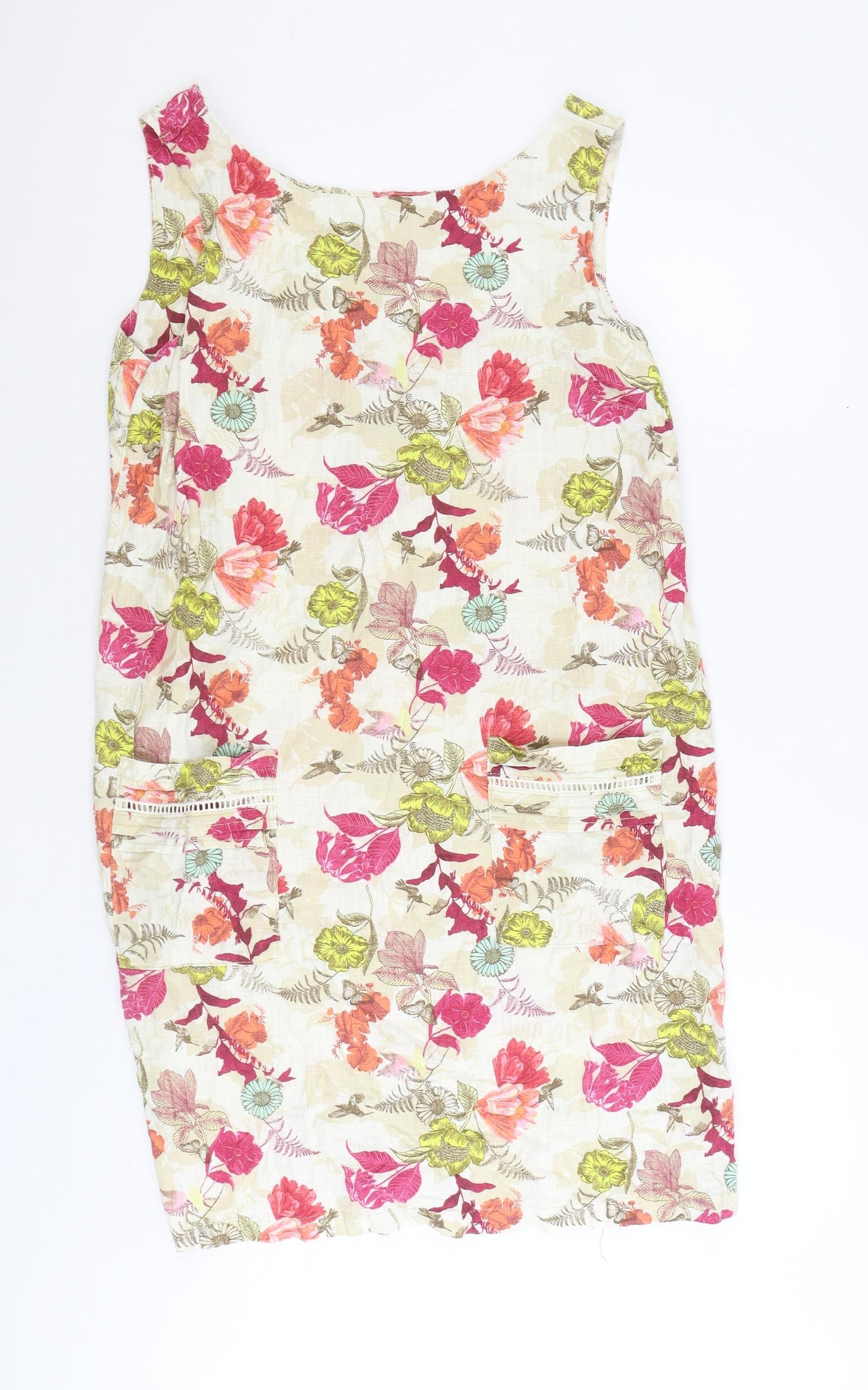 NEXT Womens Multicoloured Floral Linen Pencil Dress Size 16 Boat Neck Pullover