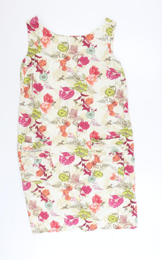 NEXT Womens Multicoloured Floral Linen Pencil Dress Size 16 Boat Neck Pullover
