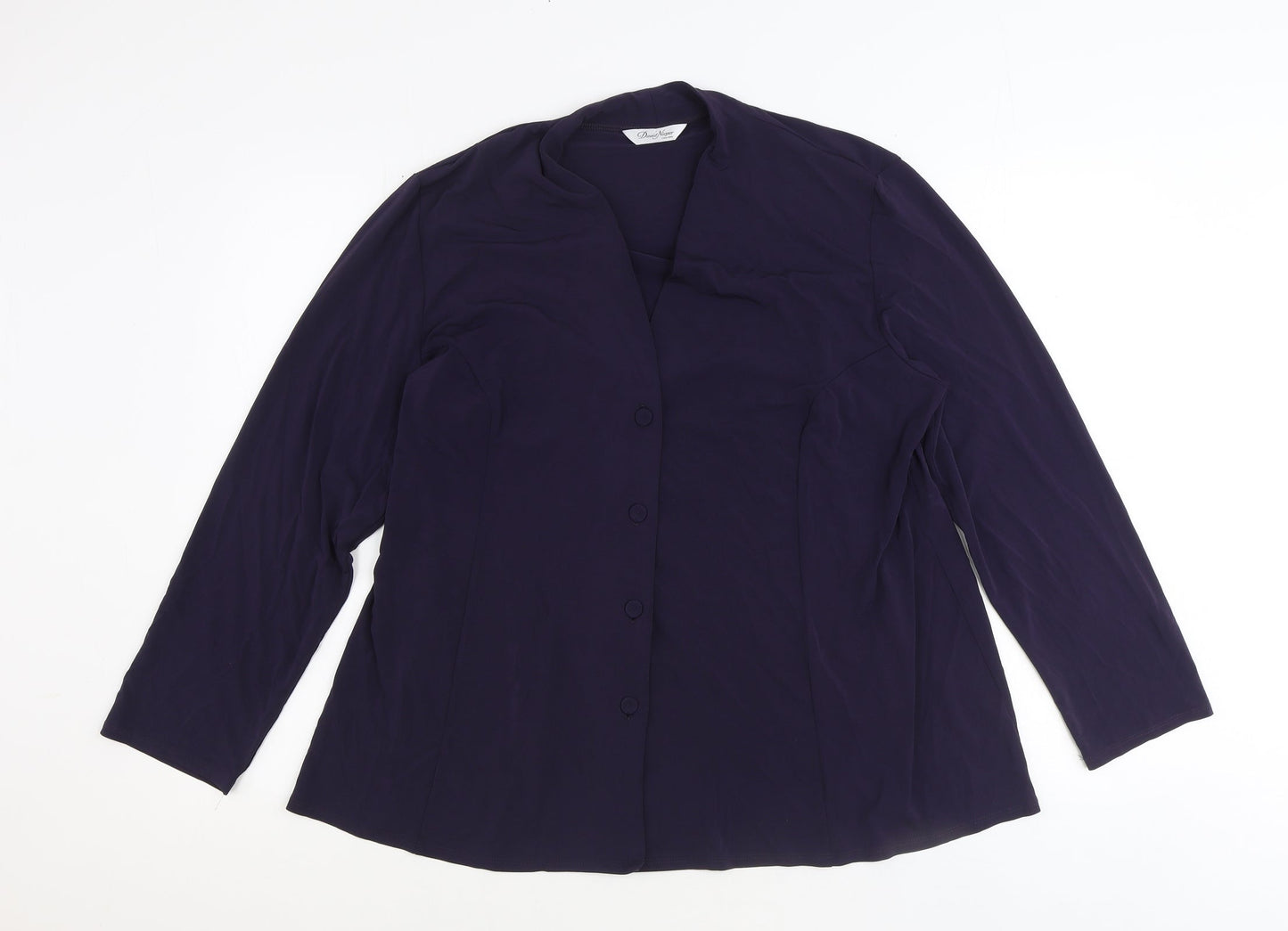 David Neiper Womens Purple Acetate Basic Button-Up Size 16 V-Neck