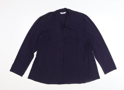 David Neiper Womens Purple Acetate Basic Button-Up Size 16 V-Neck