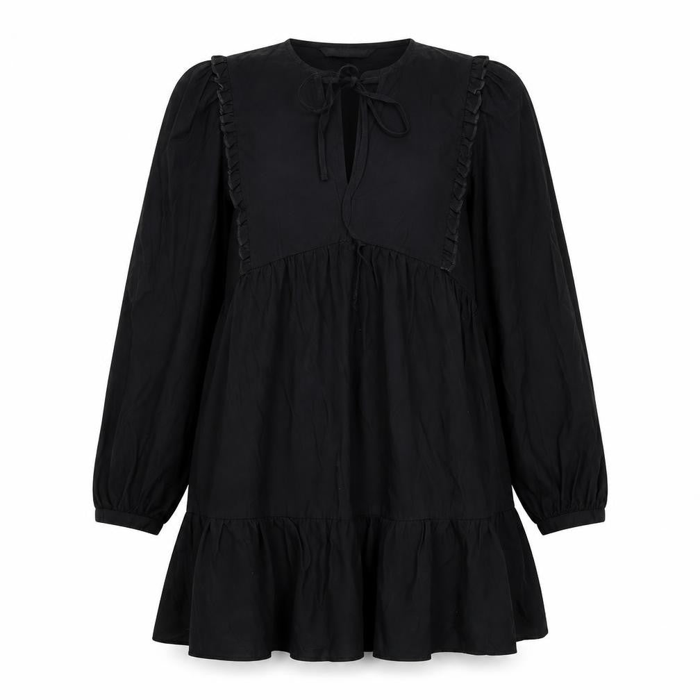 Zara Womens Black Viscose Fit & Flare Size S Round Neck Tie