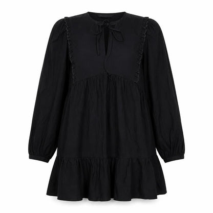 Zara Womens Black Viscose Fit & Flare Size S Round Neck Tie