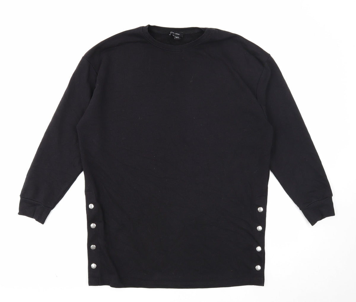 New Look Womens Black Cotton Pullover Sweatshirt Size 12 Snap
