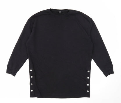 New Look Womens Black Cotton Pullover Sweatshirt Size 12 Snap