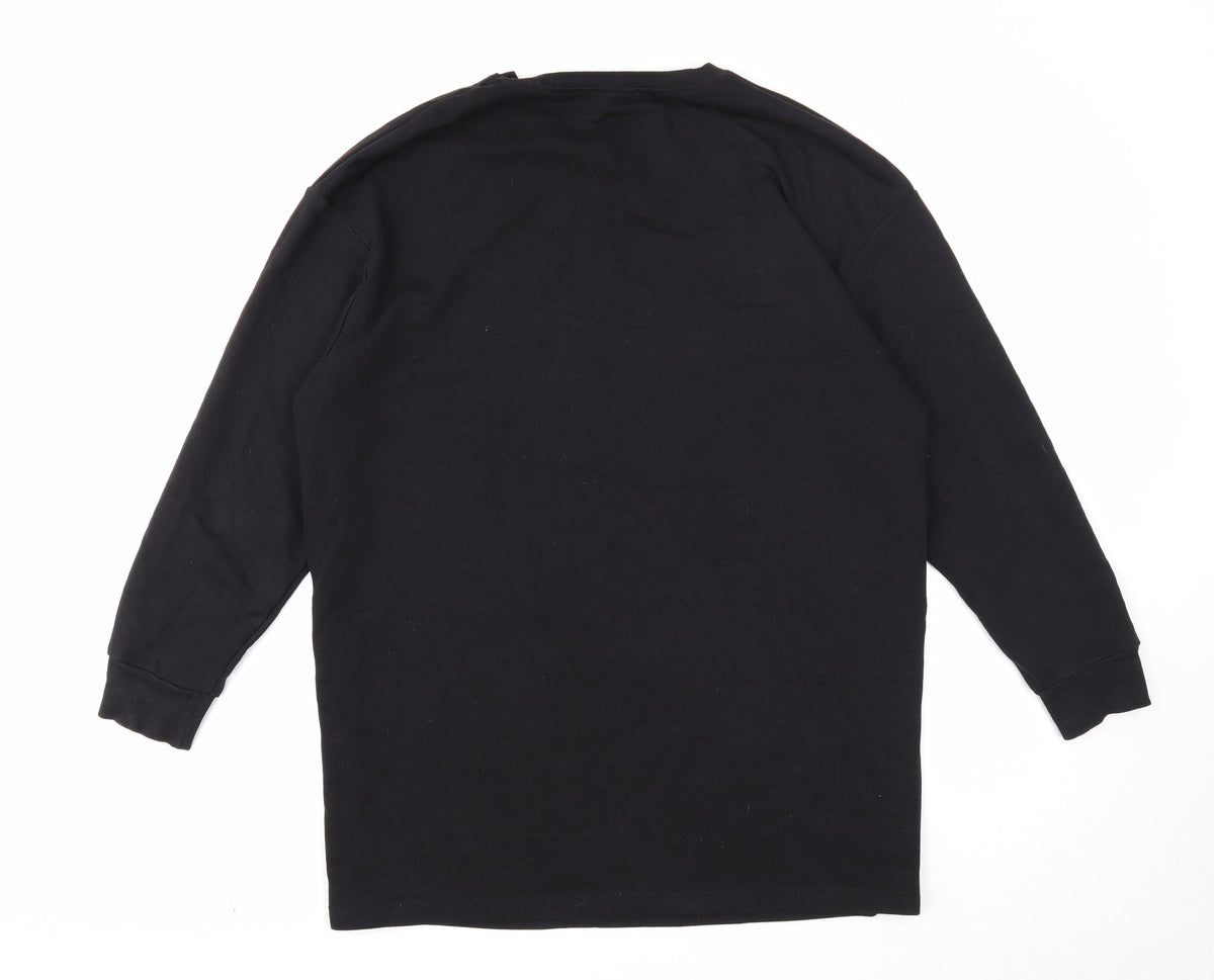 New Look Womens Black Cotton Pullover Sweatshirt Size 12 Snap