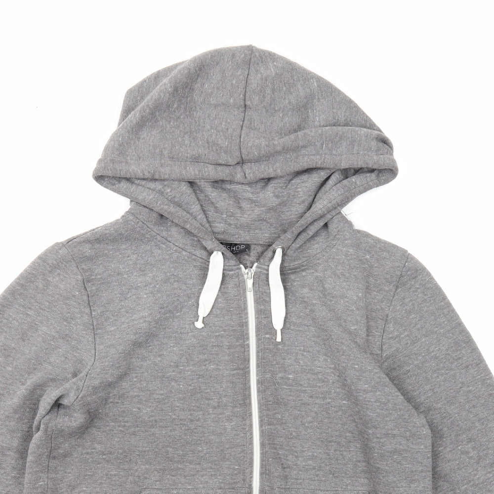 Topshop Womens Grey Cotton Full Zip Hoodie Size 6 Zip