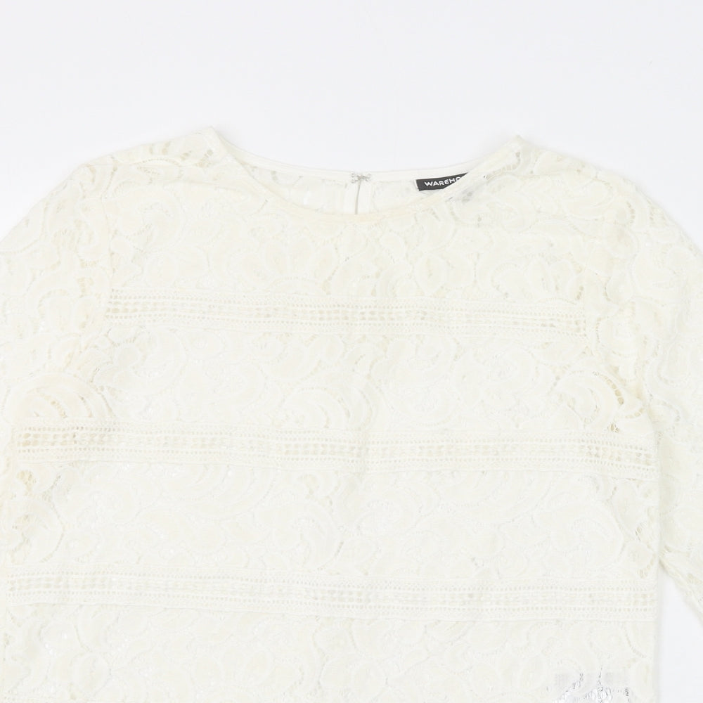 Womens UK Size 8 Warehouse White Basic Blouse