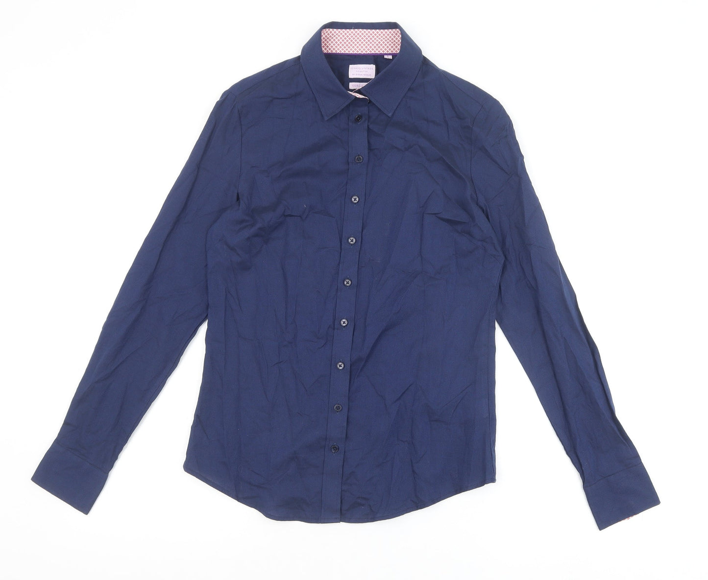 Gianni Feraud Womens Blue 100% Cotton Basic Button-Up Size 8 Collared