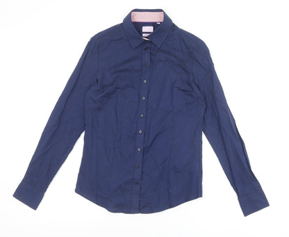 Gianni Feraud Womens Blue 100% Cotton Basic Button-Up Size 8 Collared