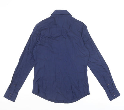 Gianni Feraud Womens Blue 100% Cotton Basic Button-Up Size 8 Collared