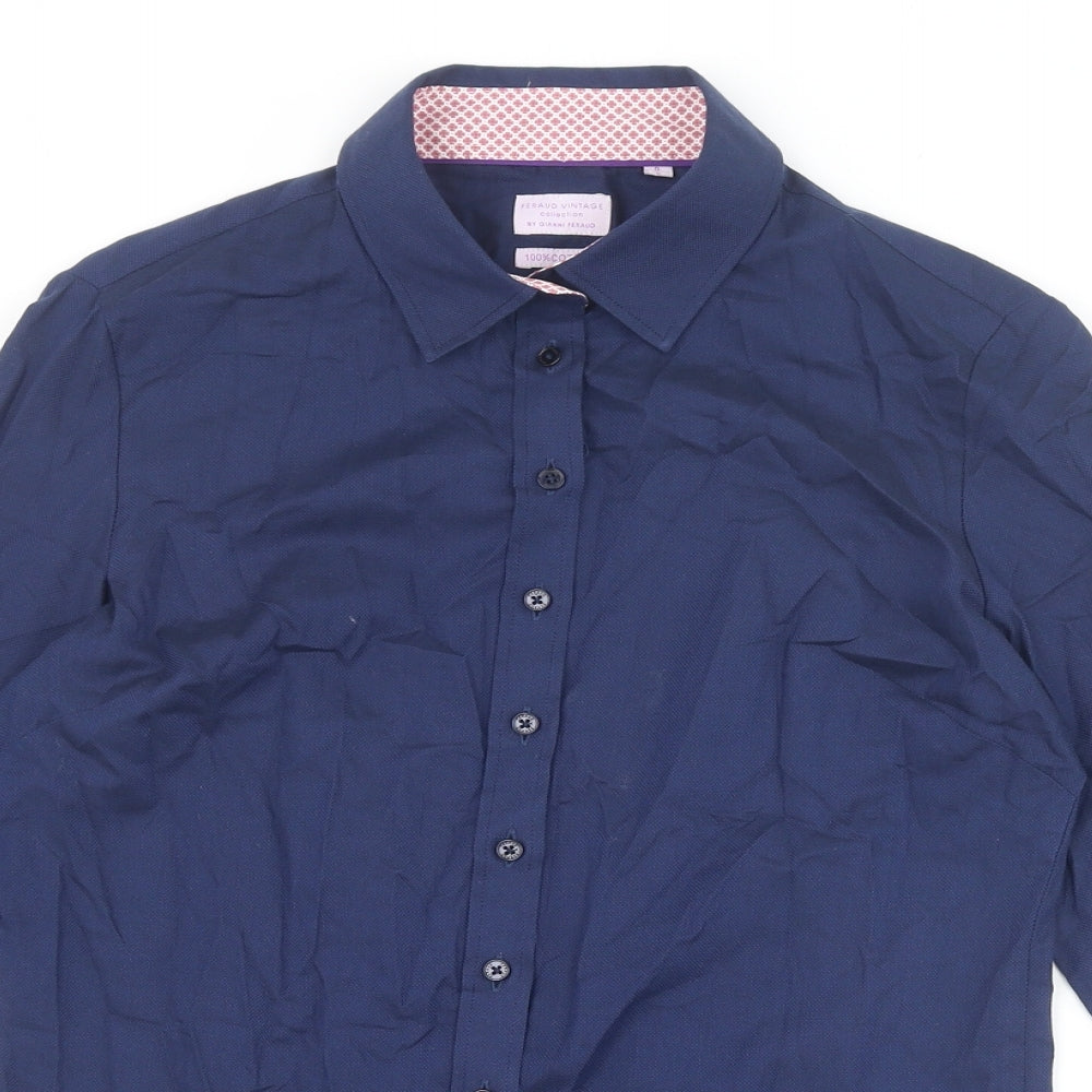 Gianni Feraud Womens Blue 100% Cotton Basic Button-Up Size 8 Collared