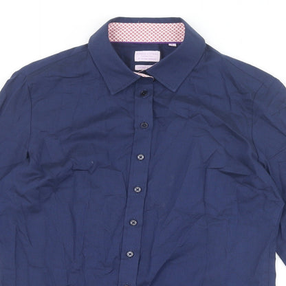 Gianni Feraud Womens Blue 100% Cotton Basic Button-Up Size 8 Collared