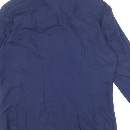Gianni Feraud Womens Blue 100% Cotton Basic Button-Up Size 8 Collared