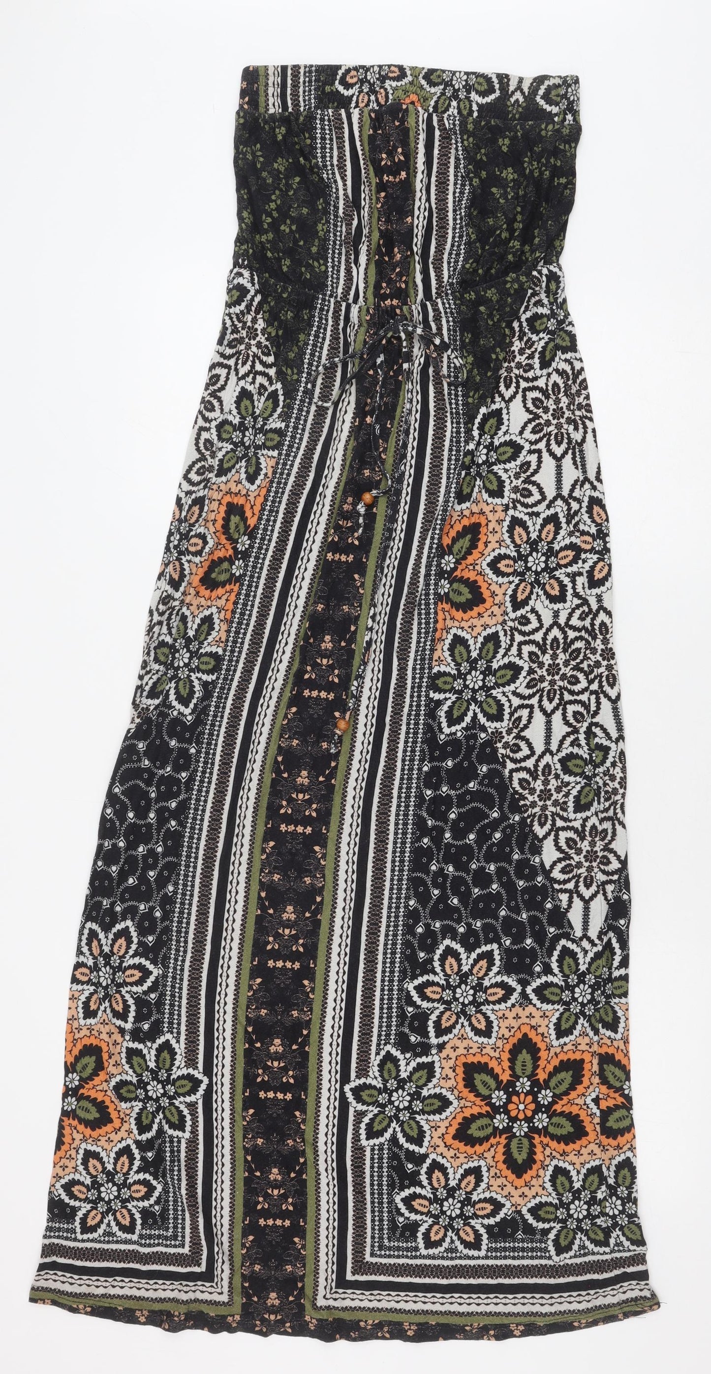 NEXT Womens Black Geometric Viscose Maxi Size 6 Off the Shoulder Drawstring