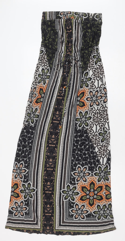 NEXT Womens Black Geometric Viscose Maxi Size 6 Off the Shoulder Drawstring