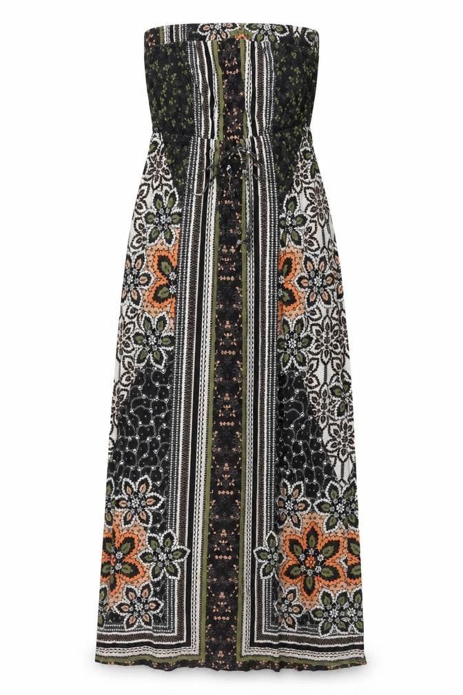 NEXT Womens Black Geometric Viscose Maxi Size 6 Off the Shoulder Drawstring