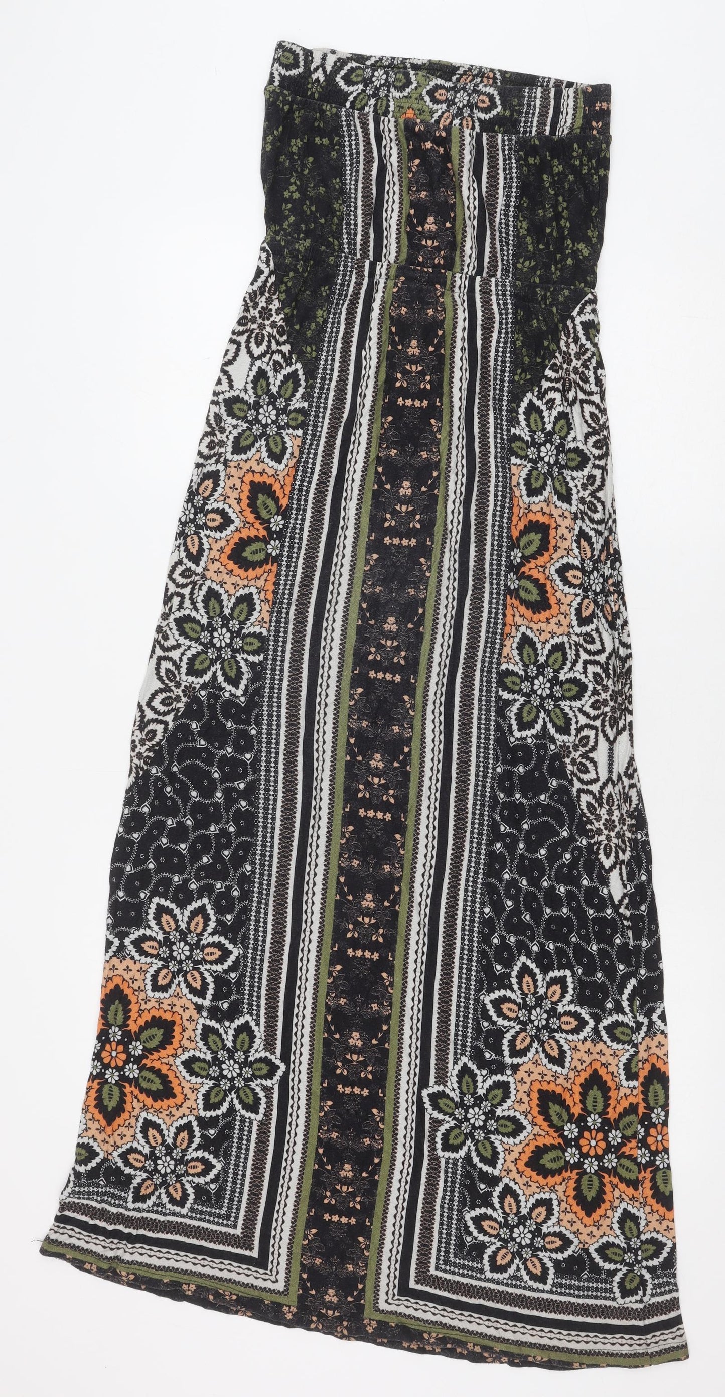 NEXT Womens Black Geometric Viscose Maxi Size 6 Off the Shoulder Drawstring