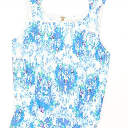 Louche Womens Blue Geometric Cotton Fit & Flare Size 8 Halter Zip