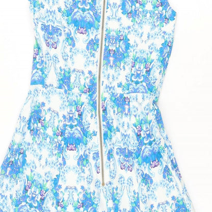 Louche Womens Blue Geometric Cotton Fit & Flare Size 8 Halter Zip