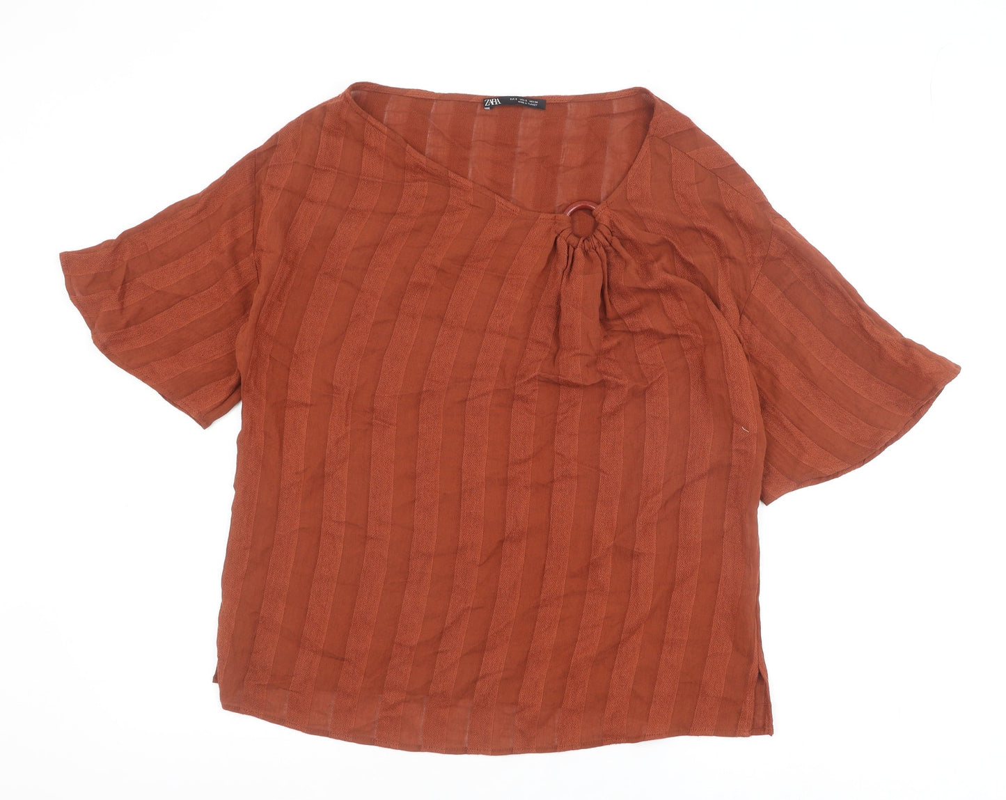 Womens UK Size S Zara Brown Basic T-Shirt
