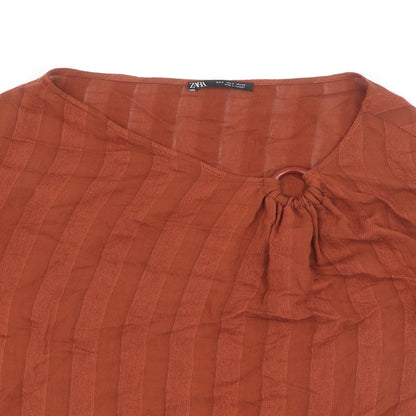 Womens UK Size S Zara Brown Basic T-Shirt