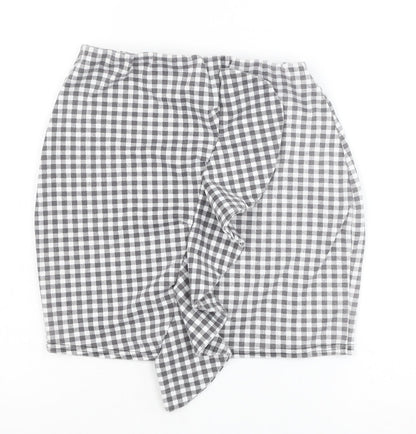 PRETTYLITTLETHING Womens Grey Check Polyester Mini Skirt Size 8