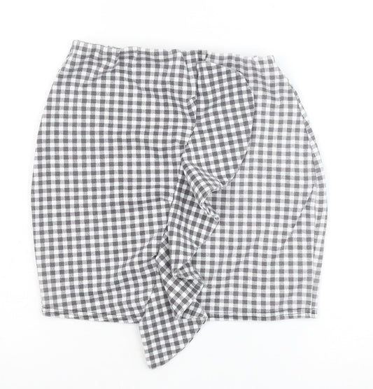 PRETTYLITTLETHING Womens Grey Check Polyester Mini Skirt Size 8