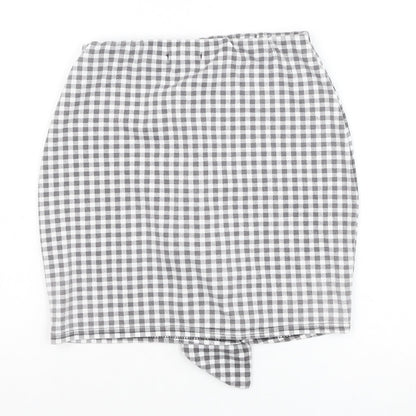 PRETTYLITTLETHING Womens Grey Check Polyester Mini Skirt Size 8