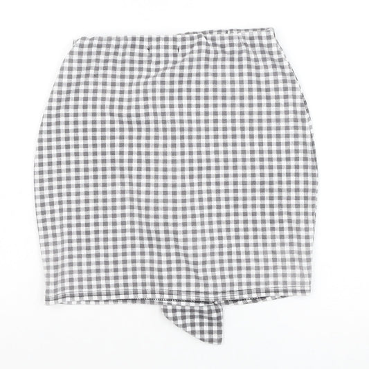 PRETTYLITTLETHING Womens Grey Check Polyester Mini Skirt Size 8