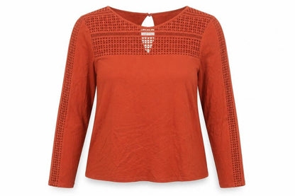H&M Womens Brown Viscose Basic Blouse Size L Round Neck - Lace Detail