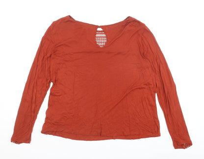 H&M Womens Brown Viscose Basic Blouse Size L Round Neck - Lace Detail