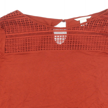 H&M Womens Brown Viscose Basic Blouse Size L Round Neck - Lace Detail