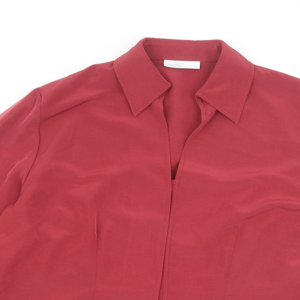 Minosa Womens Red Polyester Basic Blouse Size 14 V-Neck